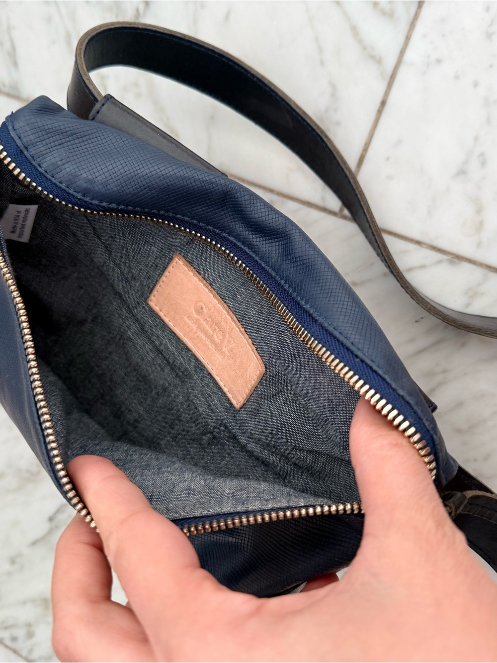 Ladies Navy Crossbody Bag with Gold Zip and Black Strap - Picture 3 of 9